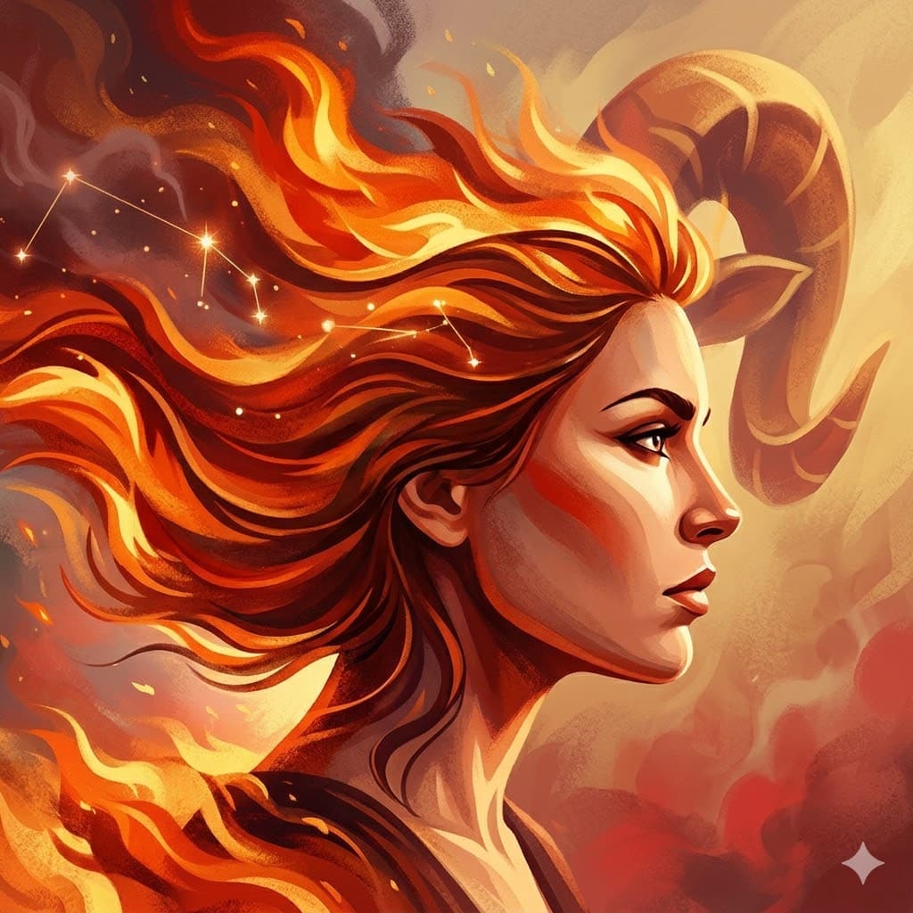 Para la imagen que tienes seleccionada en tu artículo de inglés (con esa ilustración tan potente de la mujer con fuego en el cabello), aquí tienes los atributos específicos para completar en el panel de la derecha de WordPress:

🛠 Atributos de Imagen (English Version)
Alternative Text: > An artistic illustration of a woman with flowing fire-like hair and ram horns, representing Aries energy, inner strength, and personal sovereignty.
