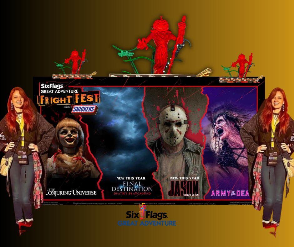 Fright Fest 2026 promotional graphics banner featuring spooky characters and theme park logos.