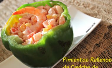 ceviche, pimientos rellenos, camarones, mayonesa