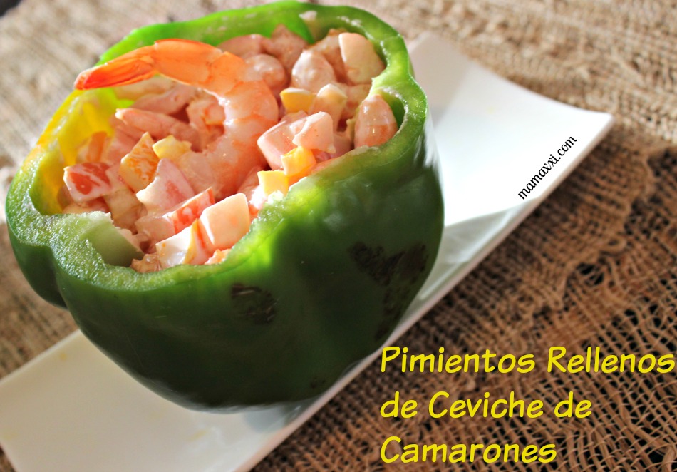 ceviche, pimientos rellenos, camarones, mayonesa