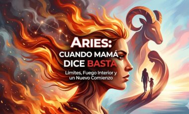 Mujer con cabello de fuego y constelación de Aries - Portada Aries cuando mamá dice basta